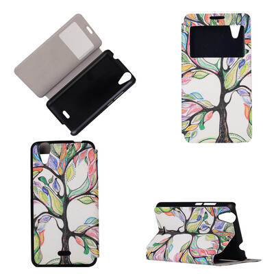 

Colorful Tree Design PU Leather Flip Cover Wallet Card Holder Case for Wiko Rainbow Jam 4G
