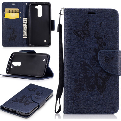 

Deep Blue Butterfly Style Embossing Classic Flip Cover with Stand Function and Credit Card Slot for LG K7/K8