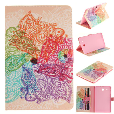 

Colorful flowers Style Embossing Classic Flip Cover with Stand Function and Credit Card Slot for SAMSUNG Galaxy Tab E 9.6 T560