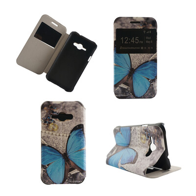 

Blue Butterfly Design Кожа PU откидной крышки Кошелек для карты памяти Чехол для Samsung Galaxy J1 Ace
