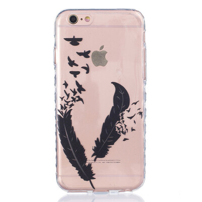 

Two feathers Pattern Soft Thin TPU Rubber Silicone Gel Case Cover for IPHONE 66S