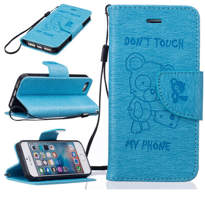 

Light Blue Bear Embossed PU Leather Wallet Case Classic Flip Cover with Stand Function and Credit Card Slot for IPHONE 5/5S/5SE