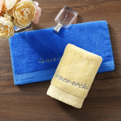 

Grace towels home textiles plain cotton Avati long cotton wool towel embroidered thickened absorbent towel two loaded yellow blue 130g Article 72 34cm