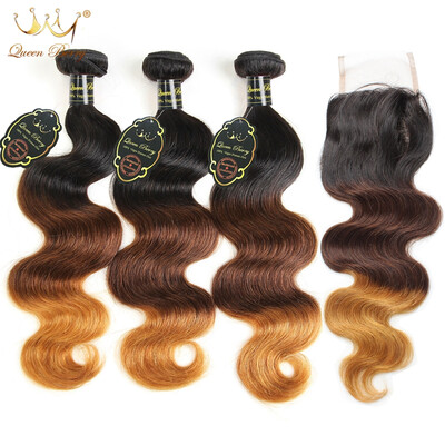 

8A Grade Ombre 3 bundles Brazilian Hair With Closure 1B/4/30 ombre Brazilian Virgin Ombre Hair With Closure Hair Extension