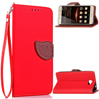 

Red Design PU Leather Flip Cover Wallet Card Holder Case for Huawei Y5 II