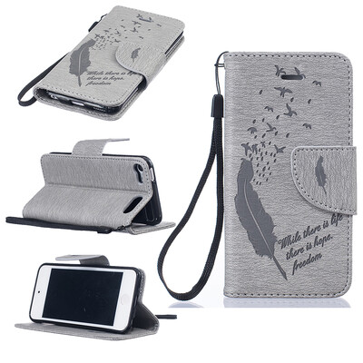 

Gray Feathers and birds Style Embossing Classic Flip Cover with Stand Function and Credit Card Slot for IPHONE Touch 5/6