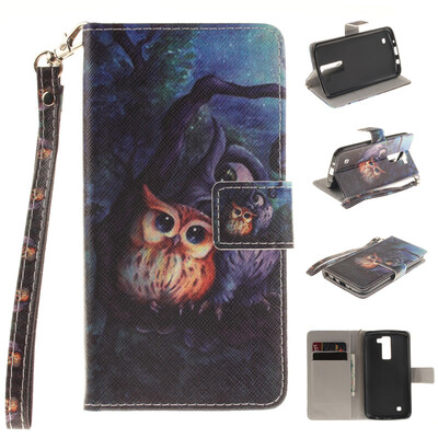

Oil painting owl Design PU Leather Flip Cover Wallet Card Holder Case for LG K8