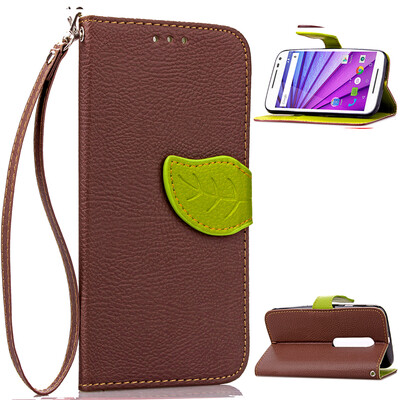 

Brown Design PU Leather Flip Cover Wallet Card Holder Case for Moto X Play/XT1561
