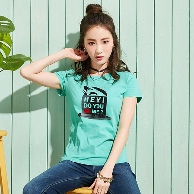 

Semir summer Semen summer Korean round neck T fun печатная грунтовка рубашка 12216000043 розовый зеленый L