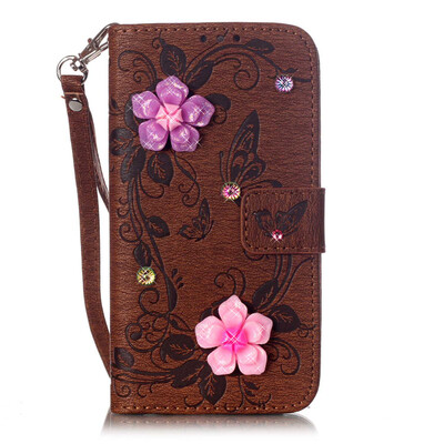 

Brown Butterfly Design PU Leather Flip Cover Wallet Card Holder Case for SAMSUNG A310