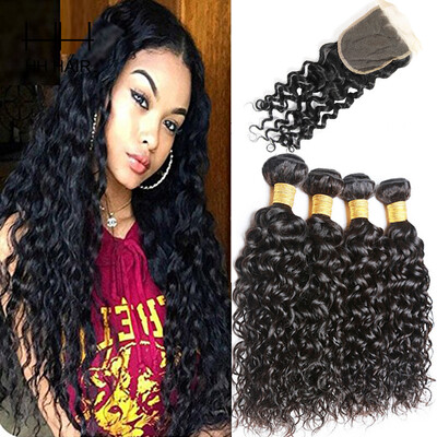 

HHHair Cambodian Human Hair 4 Bundles with Closure Cambodian Water Wave With Closure Cambodian Virgin Hair With Closure