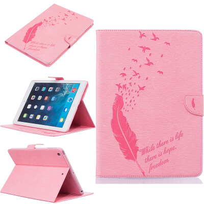 

Pink feathers Style Embossing Classic Flip Cover with Stand Function and Credit Card Slot for iPad Air/5