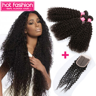 

3 Bundles Indian Curly Weave Human Hair With Closure Hot Fashion Hair Indian Curly Virgin Hair Extensions 8A Indian Virgin Hair