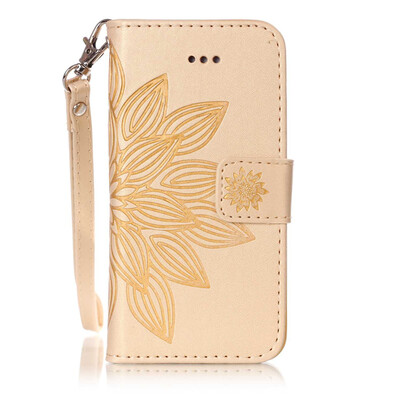 

Golden Flower Design PU Leather Flip Cover Wallet Card Holder Case for IPHONE 7