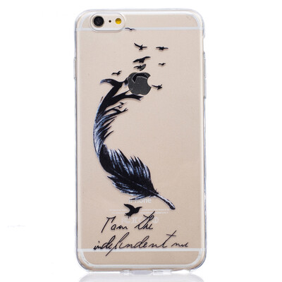 

Черные перья Pattern Мягкий Тонкий TPU Резиновый Силиконовый гель Чехол для IPHONE 6/6S