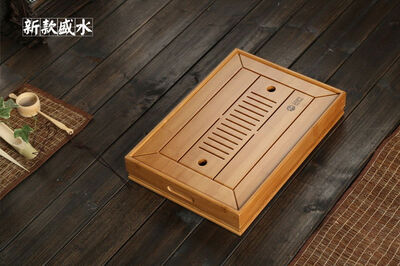 

Bamboo Chinese Gongfu Tea Ceremony Table Serving Tray w/t Water Tank 34.5*22.5cm