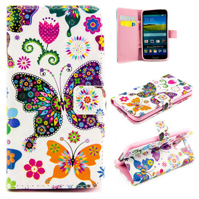 

Colorful Butterfly Design PU Leather Flip Cover Wallet Card Holder Case for SAMSUNG GALAXY S5