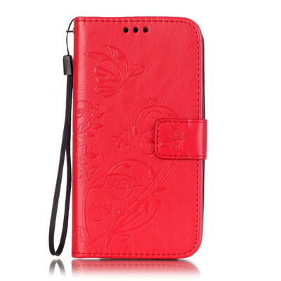 

Red Flower Design PU Leather Flip Cover Wallet Card Holder Case for MOTO G3