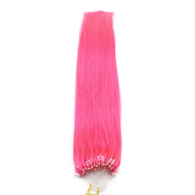 

100% Brazilian Virgin Remy Hair Hot Pink Straight Micro Bead Loop Ring Hair Extensions 1g/s