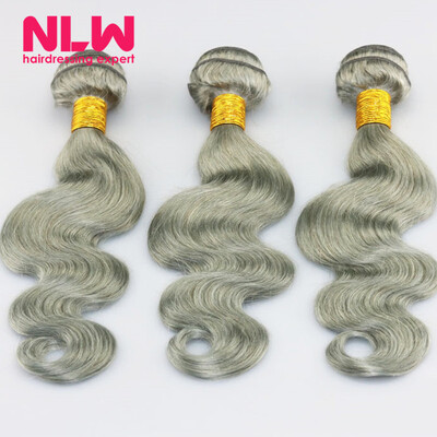 

N..W. 10A Brazilian virgin human hair 3 bundles Body wave hair extensions Gray Hair color