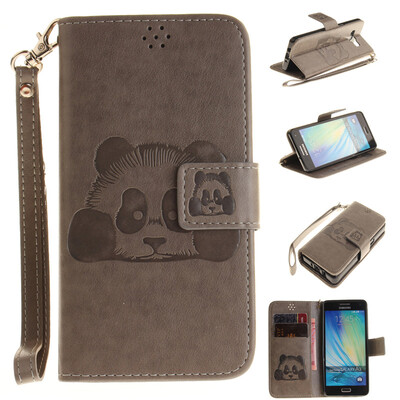 

Gray Panda Style Embossing Classic Flip Cover with Stand Function and Credit Card Slot for SAMSUNG GALAXY A3