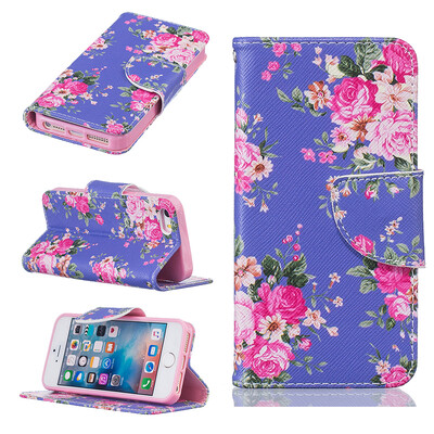 

Фиолетовый цветы Дизайн PU кожа флип Обложка Кошелек Карты Держатель чехол для IPHONE 5/5S/5SE