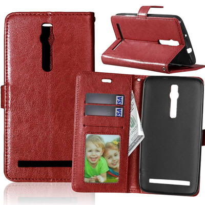 

Brown Style Classic Flip Cover with Stand Function and Credit Card Slot for Asus Zenfone 3 ZS550ML