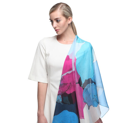 

Margaret Gucci MARJA KURKI long towel love messenger silk silk chiffon flower pattern European&American style spring summer lady scarf blue 1U970034