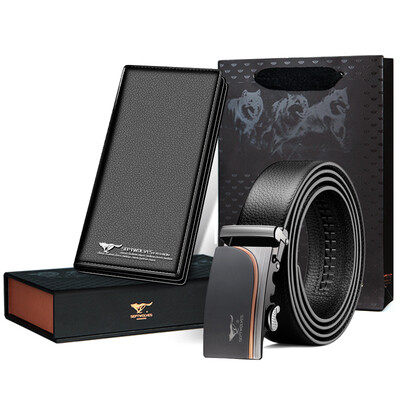 

Seven wolves SEPTWOLVES belt gift box first layer leather automatic buckle belt first layer leather long wallet set L9435 black