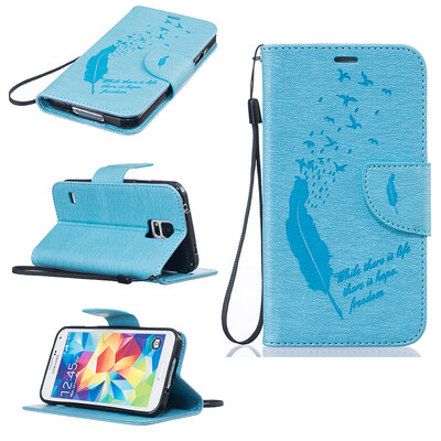 

Light blue Feathers and birds Style Embossing Classic Flip Cover with Stand Function and Credit Card Slot for SAMSUNG GALAXY S5