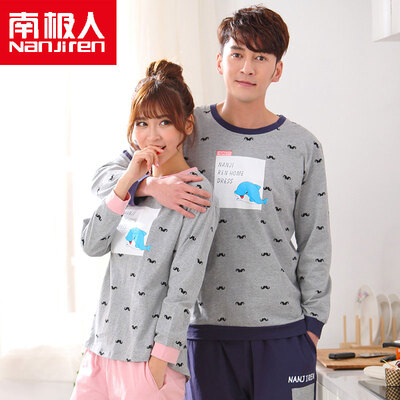 

Antarctic Nanjiren cotton pajamas home service men&women couples pajamas can wear long sleeves sets of cotton leisure home service suit female lovely dolphin M