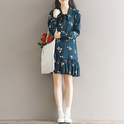 

City plus CITYPLUS art romance retro hit color tie printing dress CWQZ173152 dark green M