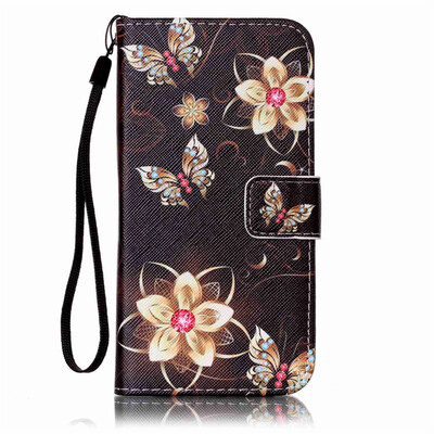 

Gold Butterfly Flower Design PU Leather Flip Cover Wallet Card Holder Case for SAMSUNG S6