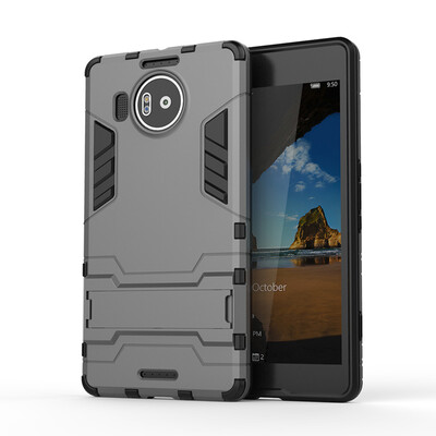 

Gray Slim Robot Armor Kickstand Shockproof Hard Rugged Rubber Back Case For Microsoft Lumia 950
