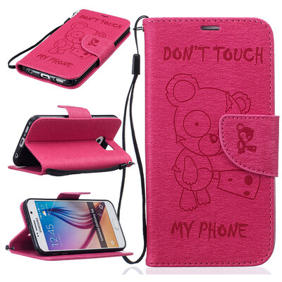 

Rose red Bear Style Embossing Classic Flip Cover with Stand Function and Credit Card Slot for SAMSUNG GALAXY S6