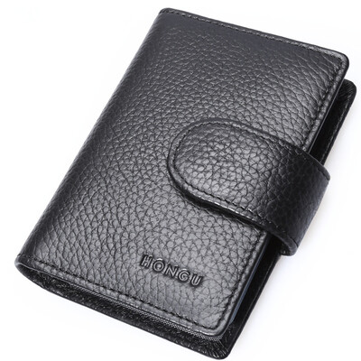 

HONGU Mens Cow Leather Wallet zipper buckle wallet