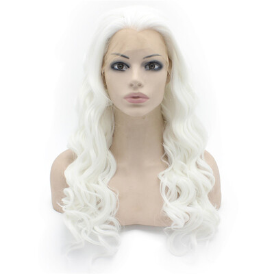 

Long Wavy White Heat Friendly Fiber Hair Lace Front Party Wig