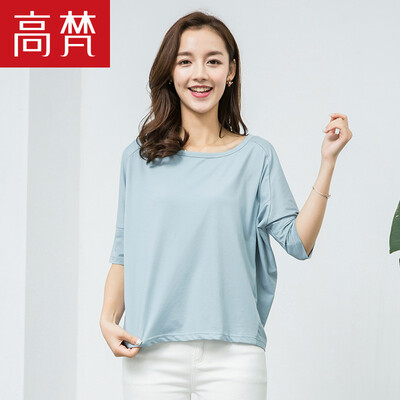 

High-Vatican пятиточечная футболка студентка корейской версии рыжий сплошной цвет шеи воротник рубашка женский G1170045 синий серый 155 / S