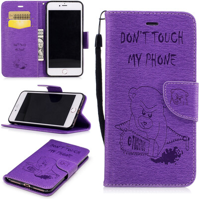 

Purple Bear Style Embossing Classic Flip Cover with Stand Function and Credit Card Slot for IPHONE 7 Plus