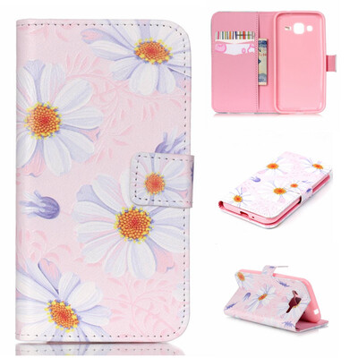 

Pink Flower Design PU Leather Flip Cover Wallet Card Holder Case for SAMSUNG GALAXY J2