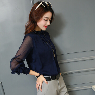 

Sustory long-sleeved chiffon shirt lace