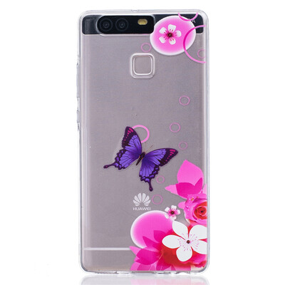 

Pink Butterfly Pattern Soft Thin TPU Rubber Silicone Gel Case Cover for HUAWEI P9