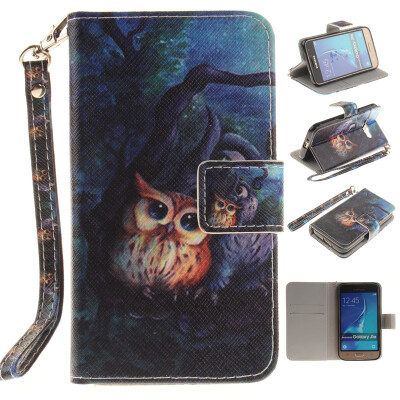 

Oil painting owl Design PU Leather Flip Cover Wallet Card Holder Case for SAMSUNG GALAXY J1 2016 J120