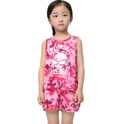 

Yu Zhaolin children's T-shirt boys and girls sleeveless vest shorts suit M416607 pink camouflage 120 yards