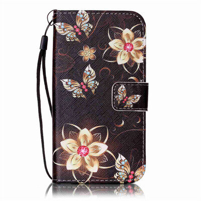 

Gold Butterfly Flower Design PU Leather Flip Cover Wallet Card Holder Case for SAMSUNG J5