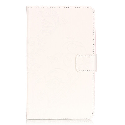 

White Flower Design PU Leather Flip Cover Wallet Card Holder Case for SAMSUNG T715