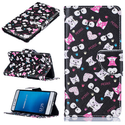 

Black cat Design PU Leather Flip Cover Wallet Card Holder Case for HUAWEI P9 Lite