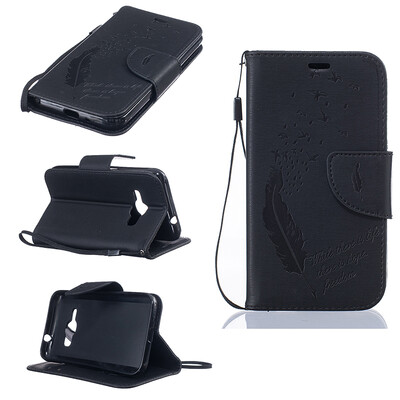 

Black Feathers and birds Style Embossing Classic Flip Cover with Stand Function and Credit Card Slot for SAMSUNG Galaxy J1 2016/J120F