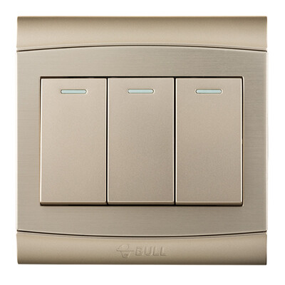 

Bull BULL switch socket G19 series three open dual control switch with fluorescent 86 type panel G19K312Y metal wire drawing panel champagne gold