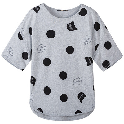 

Semir Lady Cute Point Round Collar Tood Top T-Shirt Korean Version 19017010204 Flower Black Tone M